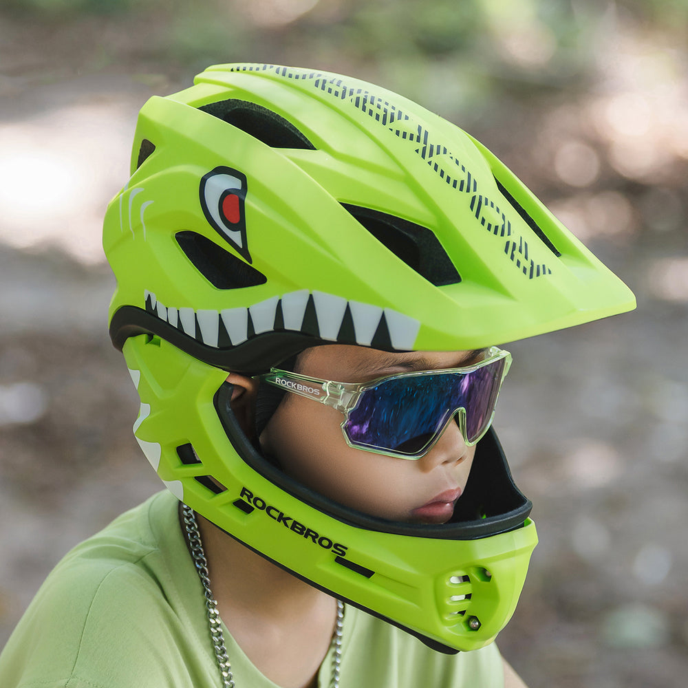 Rockbros TT-32004 Shark Children's Bike Helmet with Detachable Jaw Size M (54-58) - Green_5