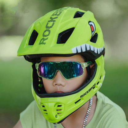 Rockbros TT-32004 Shark Children's Bike Helmet with Detachable Jaw Size M (54-58) - Green_6