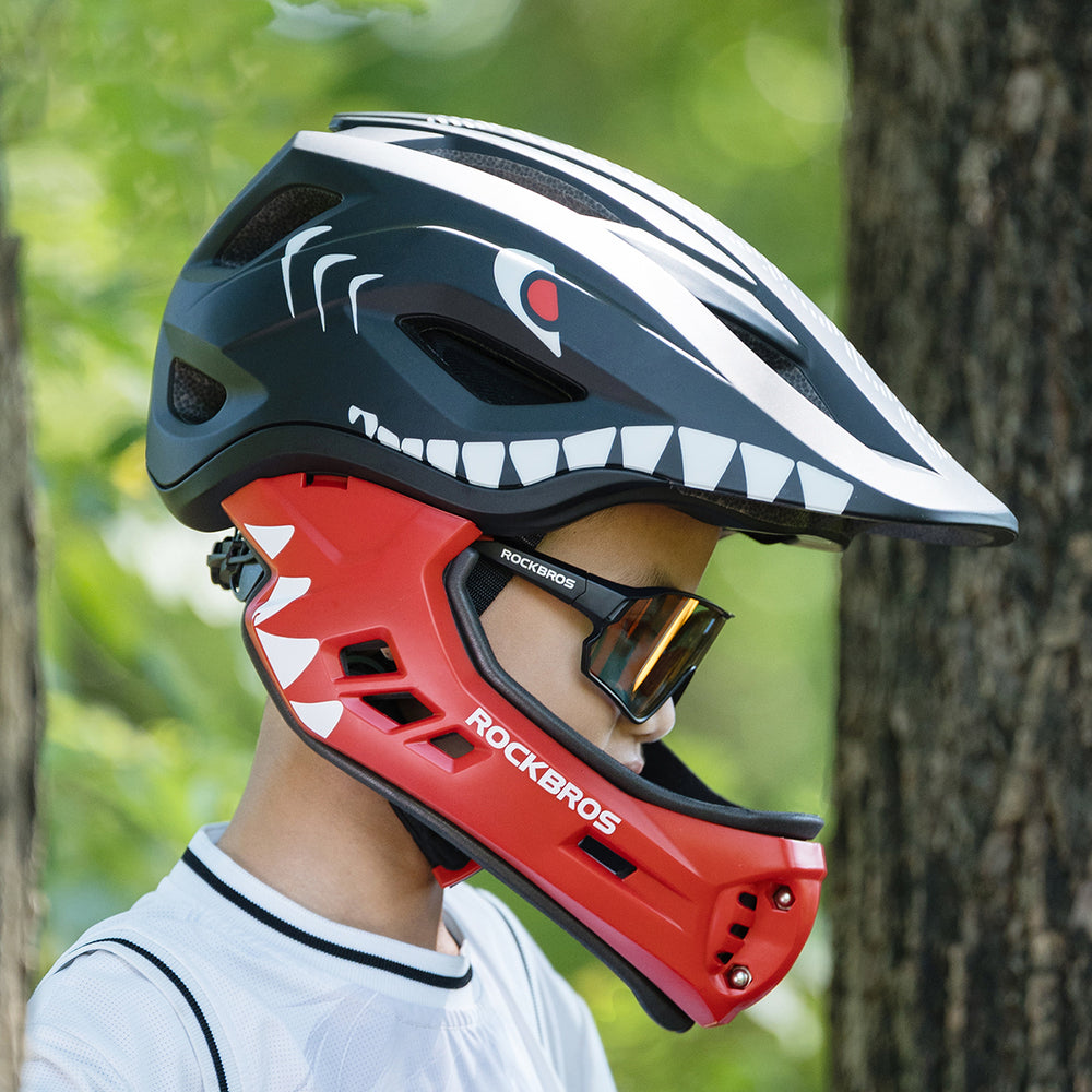 Rockbros TT-32006 Shark Children's Bike Helmet with Detachable Jaw Size S (48-52) - Black_1