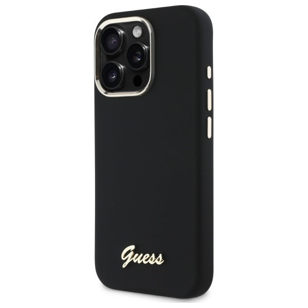 Guess Silicone Script Metal Logo &amp; Frame Case for iPhone 16 Pro Max - Black_1