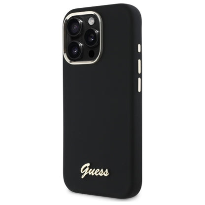 Guess Silicone Script Metal Logo &amp; Frame Case for iPhone 16 Pro Max - Black_1