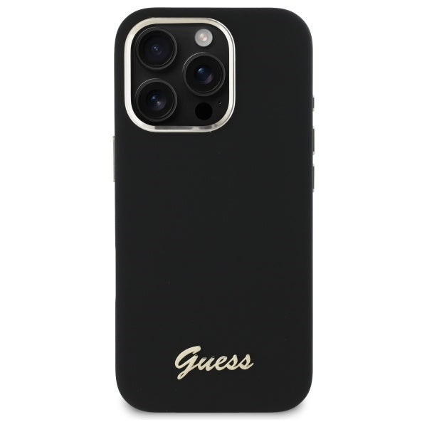 Guess Silicone Script Metal Logo &amp; Frame Case for iPhone 16 Pro Max - Black_2