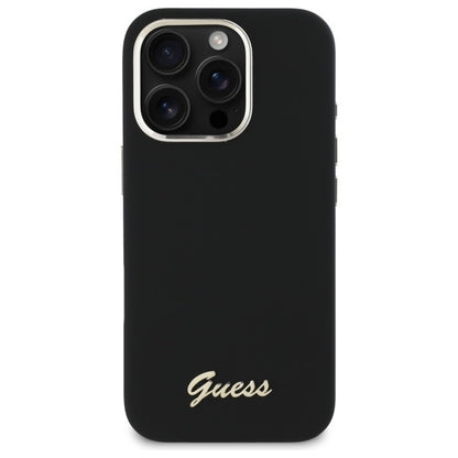 Guess Silicone Script Metal Logo &amp; Frame Case for iPhone 16 Pro Max - Black_2
