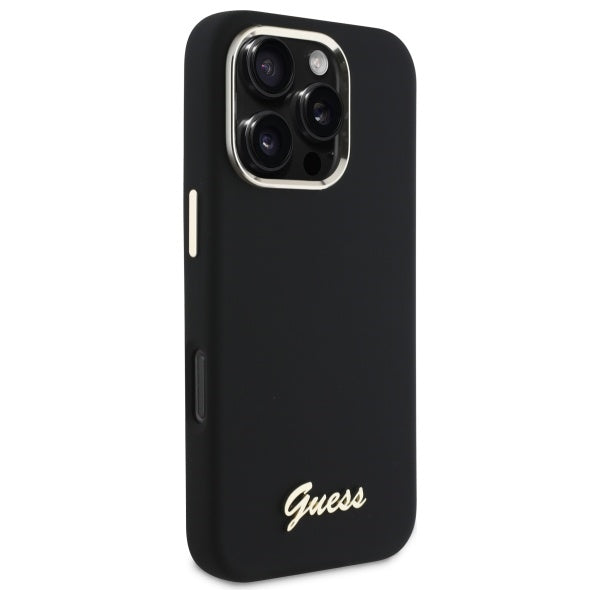 Guess Silicone Script Metal Logo &amp; Frame Case for iPhone 16 Pro Max - Black_3