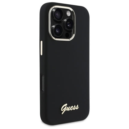 Guess Silicone Script Metal Logo &amp; Frame Case for iPhone 16 Pro Max - Black_3