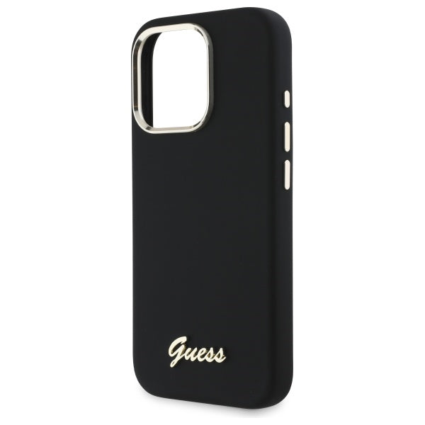 Guess Silicone Script Metal Logo &amp; Frame Case for iPhone 16 Pro Max - Black_5
