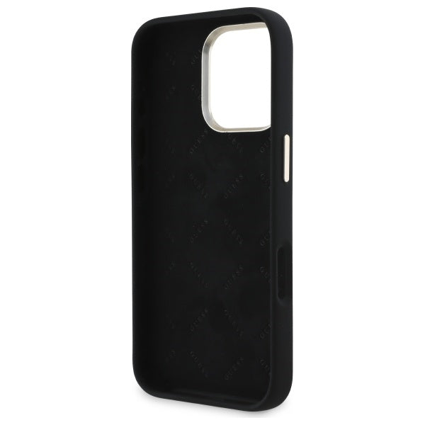 Guess Silicone Script Metal Logo &amp; Frame Case for iPhone 16 Pro Max - Black_6