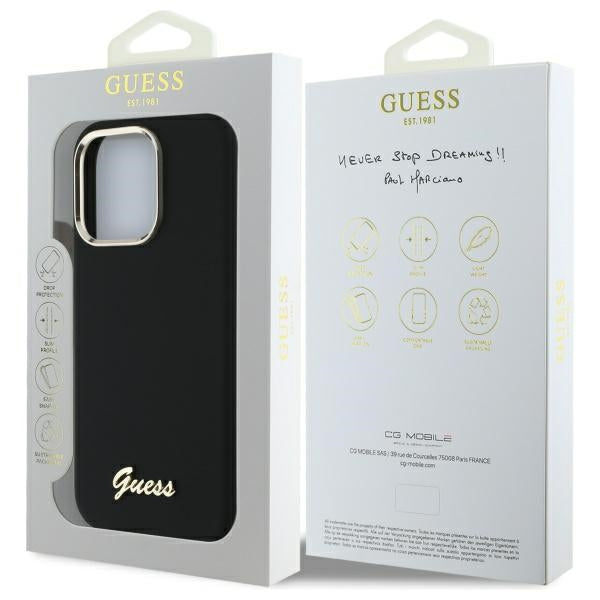 Guess Silicone Script Metal Logo &amp; Frame Case for iPhone 16 Pro Max - Black_7