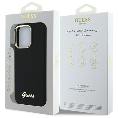 Guess Silicone Script Metal Logo &amp; Frame Case for iPhone 16 Pro Max - Black_7