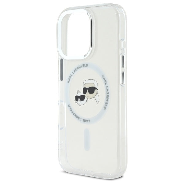 Karl Lagerfeld IML Metal Karl&amp;Choupette Head MagSafe Case for iPhone 16 Pro - White_5