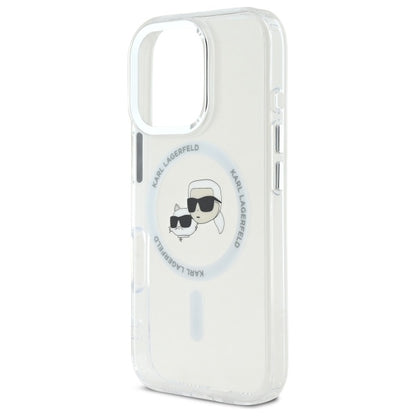 Karl Lagerfeld IML Metal Karl&amp;Choupette Head MagSafe Case for iPhone 16 Pro - White_5