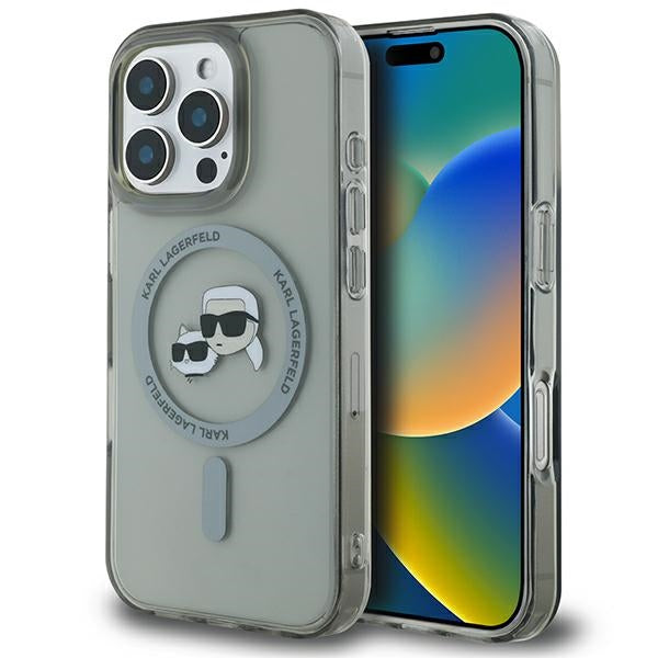 Karl Lagerfeld IML Metal Karl&amp;Choupette Head MagSafe Case for iPhone 16 Pro - Black_0