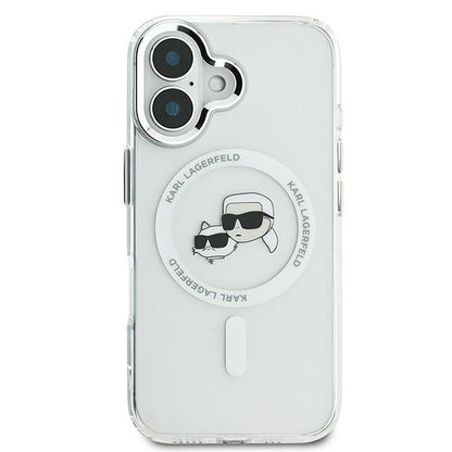 Karl Lagerfeld IML Metal Karl&amp;Choupette Head MagSafe Case for iPhone 16 Plus - White_2