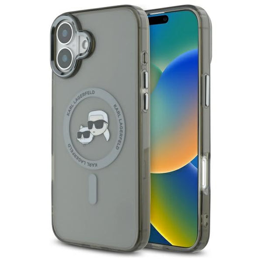 Karl Lagerfeld IML Metal Karl&amp;Choupette Head MagSafe Case for iPhone 16 Plus - Black_0