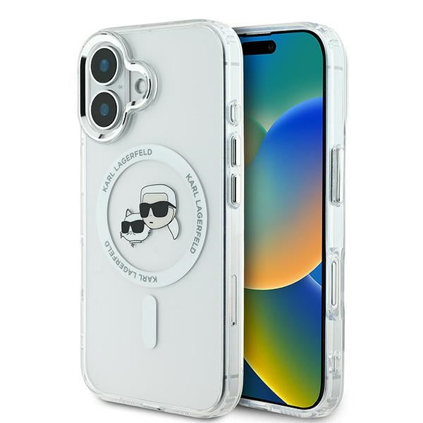 Karl Lagerfeld IML Metal Karl&amp;Choupette Head MagSafe Case for iPhone 16 - White_0