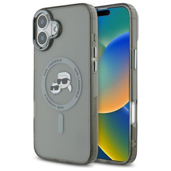 Karl Lagerfeld IML Metal Karl&amp;Choupette Head MagSafe Case for iPhone 16 - Black_0