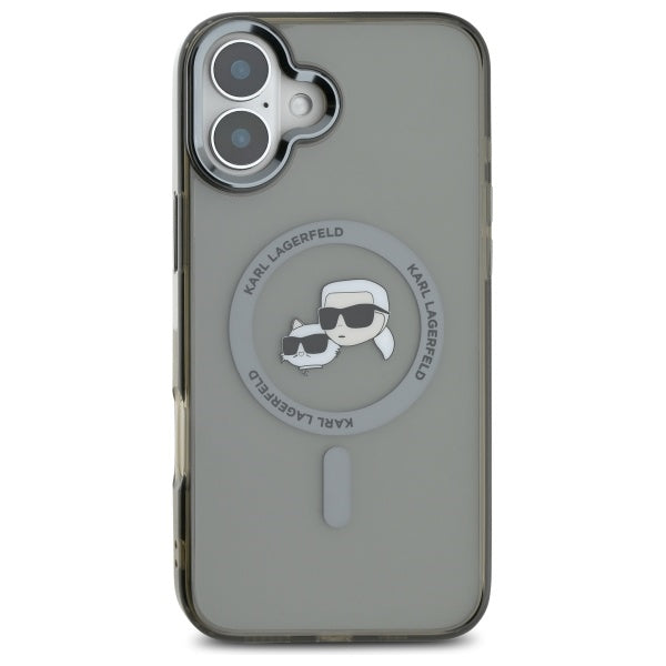 Karl Lagerfeld IML Metal Karl&amp;Choupette Head MagSafe Case for iPhone 16 - Black_2