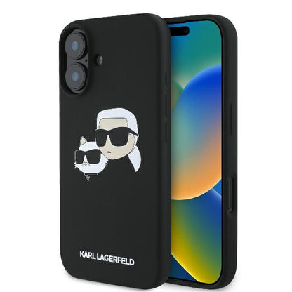Karl Lagerfeld Silicone Nauble Heads Print MagSafe Case for iPhone 16 - Black_0