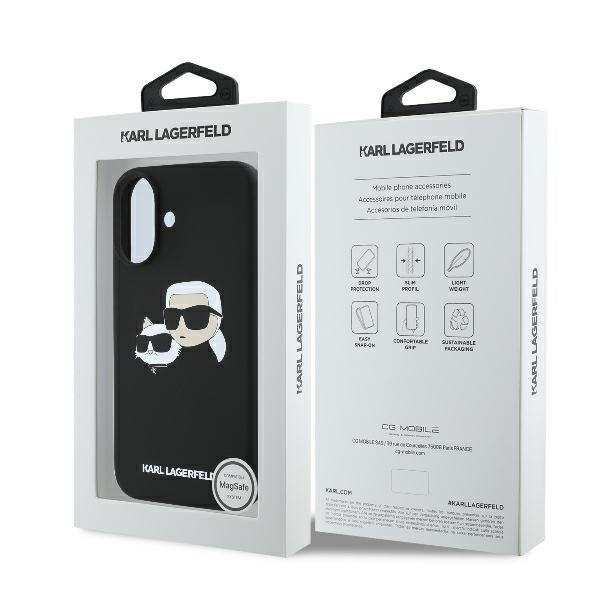 Karl Lagerfeld Silicone Nauble Heads Print MagSafe Case for iPhone 16 - Black_7