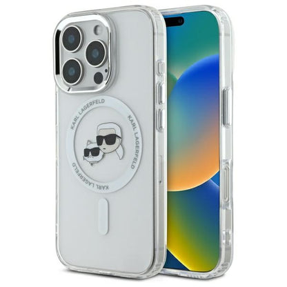 Karl Lagerfeld IML Metal Karl&amp;Choupette Head MagSafe Case for iPhone 16 Pro Max - White_0
