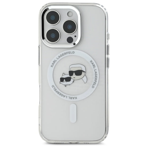 Karl Lagerfeld IML Metal Karl&amp;Choupette Head MagSafe Case for iPhone 16 Pro Max - White_2