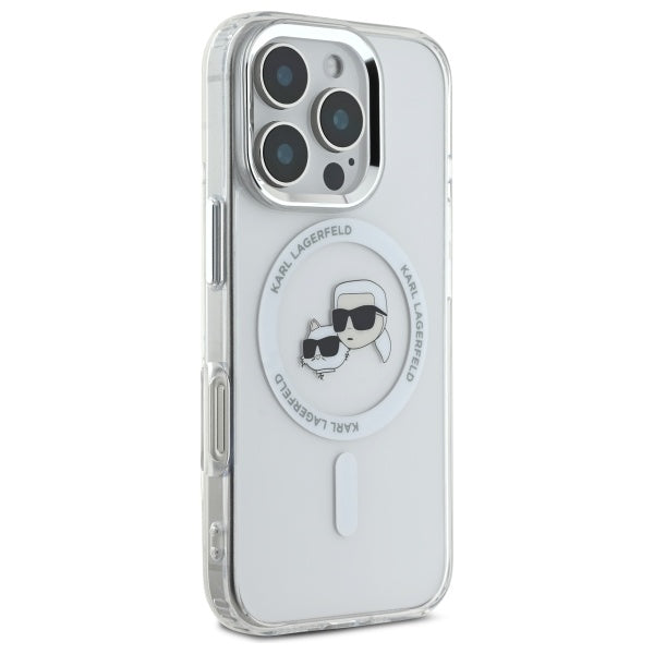 Karl Lagerfeld IML Metal Karl&amp;Choupette Head MagSafe Case for iPhone 16 Pro Max - White_3