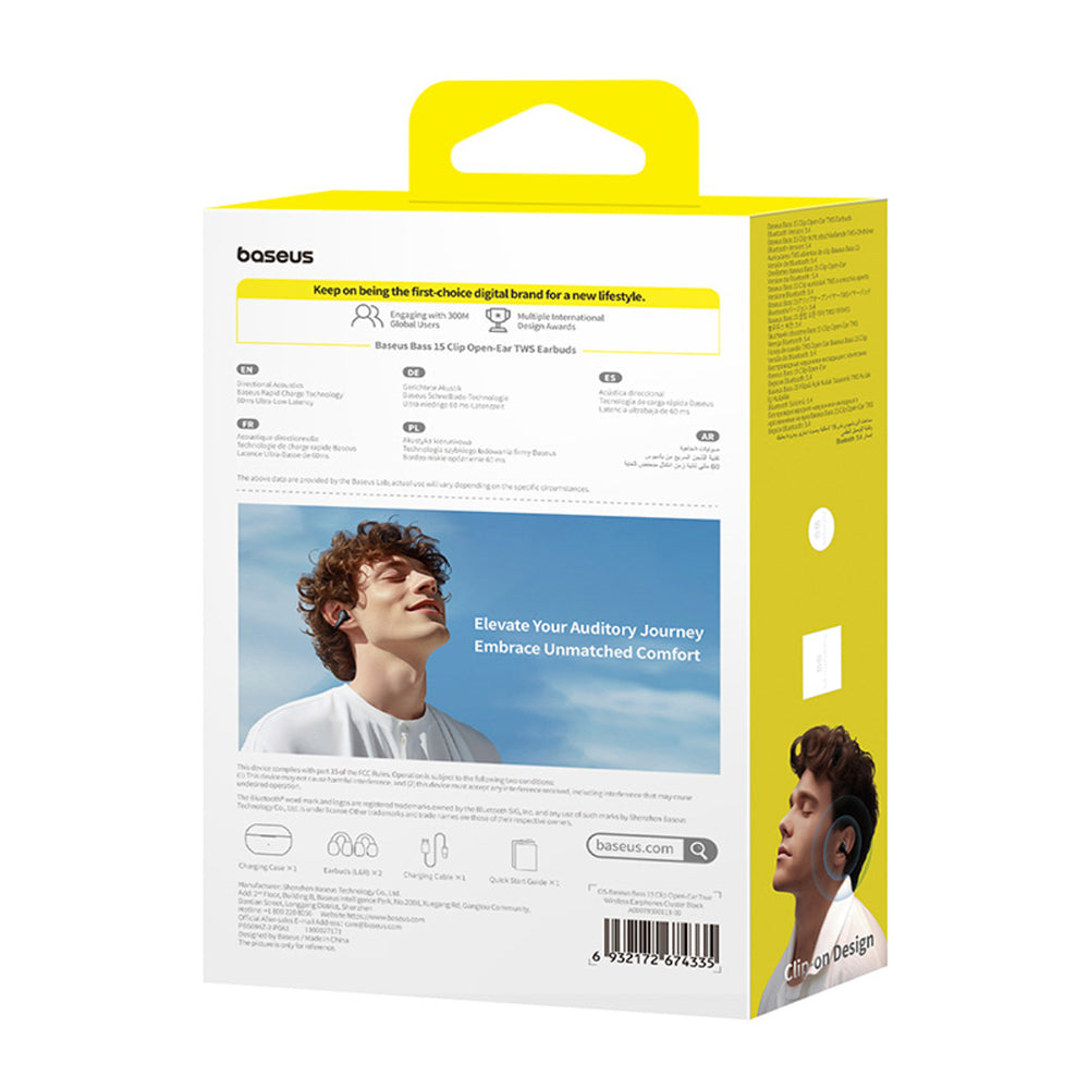 Baseus Bass 15 Clip OWS Wireless Headphones with Baseus Simple USB-C 3A 30cm Cable - Black_6