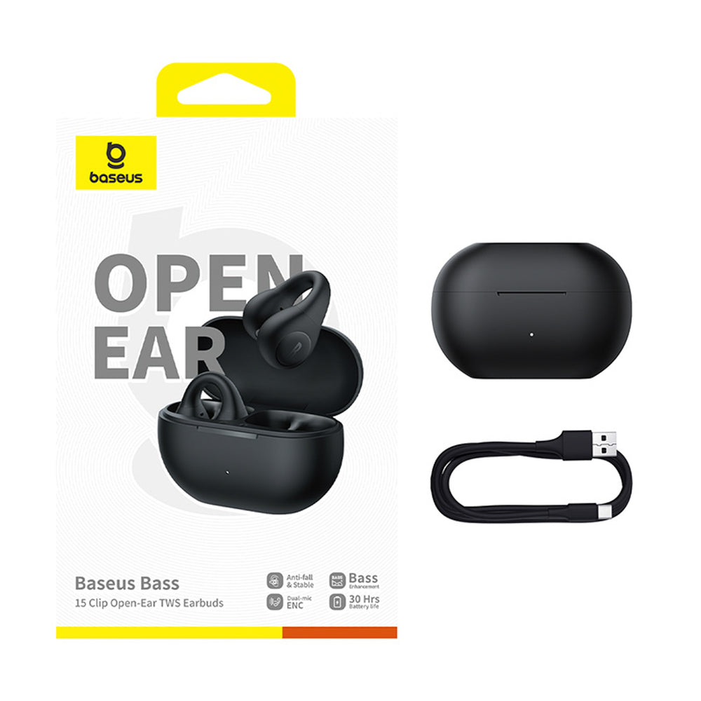 Baseus Bass 15 Clip OWS Wireless Headphones with Baseus Simple USB-C 3A 30cm Cable - Black_7