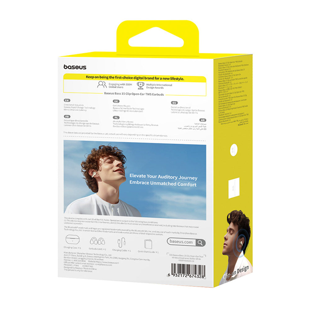 Baseus Bass 15 Clip OWS Wireless Headphones with Baseus Simple USB-C 3A 30cm Cable - White_6