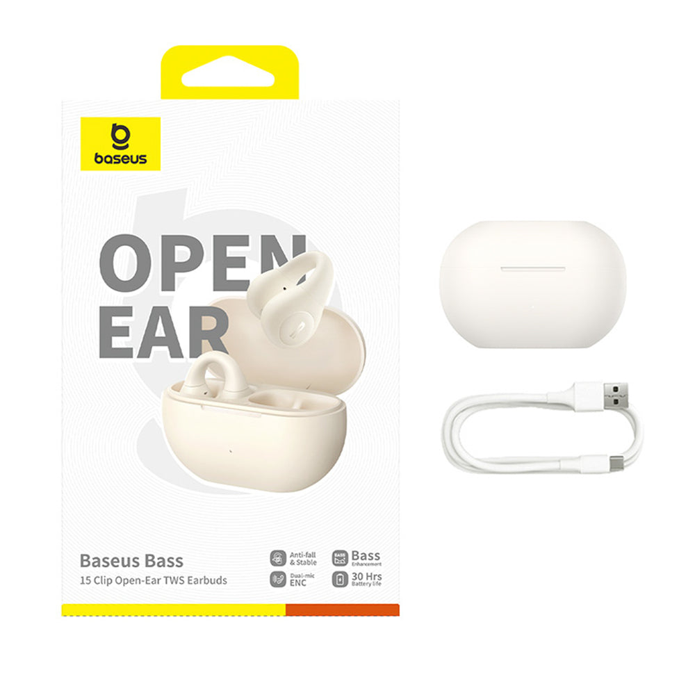 Baseus Bass 15 Clip OWS Wireless Headphones with Baseus Simple USB-C 3A 30cm Cable - White_7