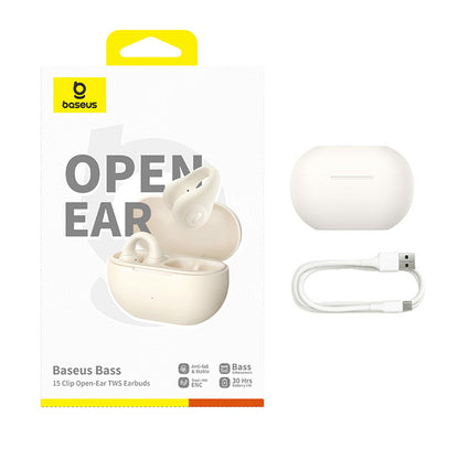 Baseus Bass 15 Clip OWS Wireless Headphones with Baseus Simple USB-C 3A 30cm Cable - White_7