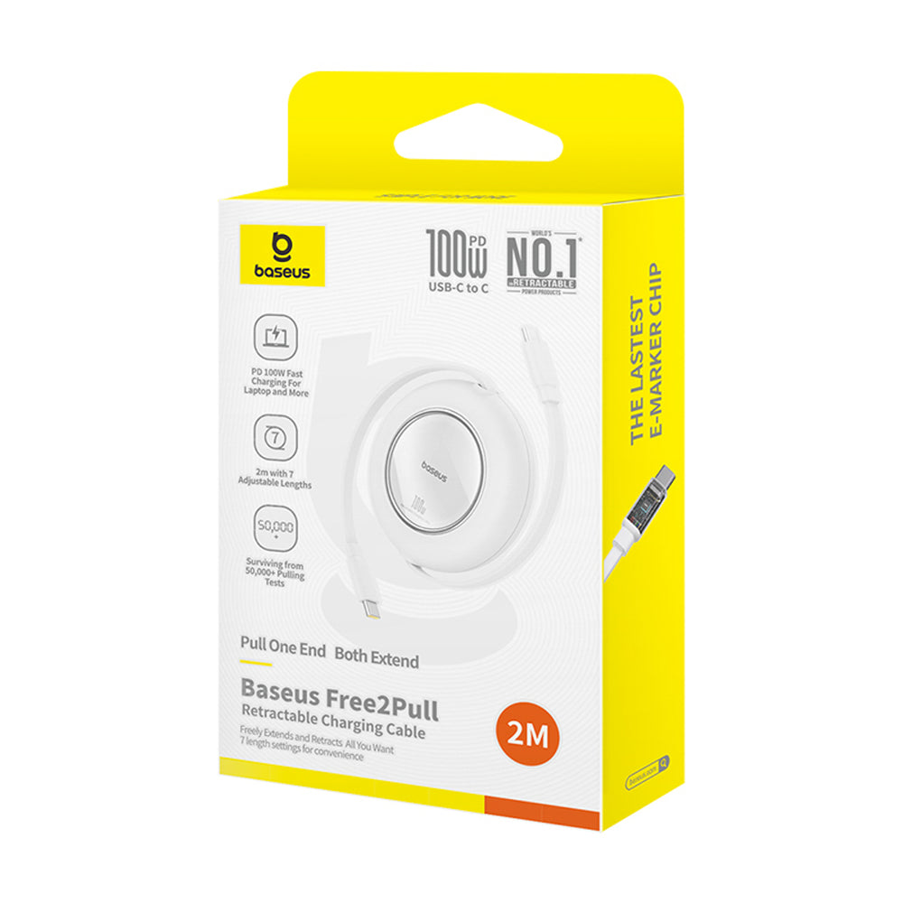 Baseus Free2Pull Mini 100W Retractable USB-C Cable - USB-C 2m - White_9