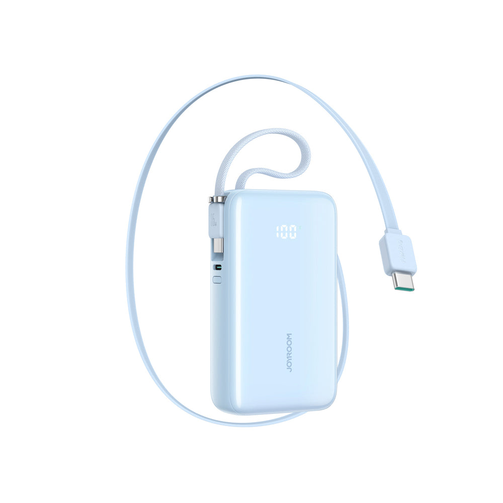 Joyroom JR-PR2L 10000mAh 35W Power Bank with Built-in Retractable USB-C Cable and USB-C Lanyard Cable - Blue_0