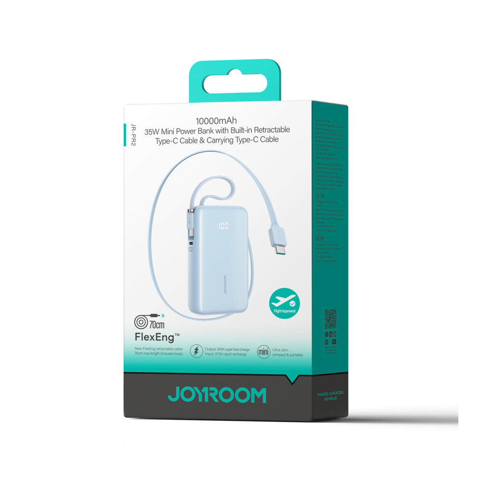 Joyroom JR-PR2L 10000mAh 35W Power Bank with Built-in Retractable USB-C Cable and USB-C Lanyard Cable - Blue_1