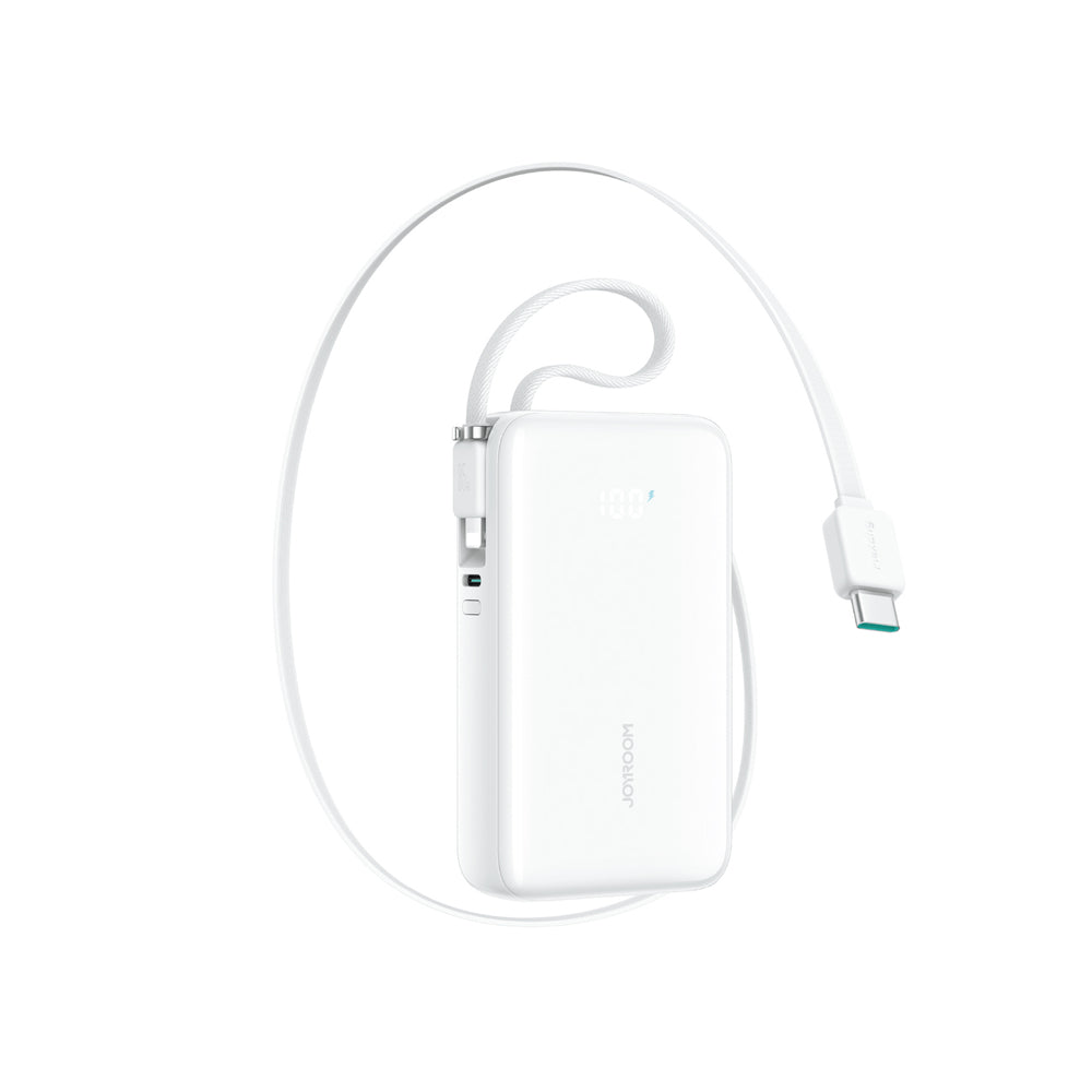 Joyroom JR-PR2L 10000mAh 35W Power Bank with Built-in Retractable USB-C Cable and Lightning Lanyard Cable - White_0