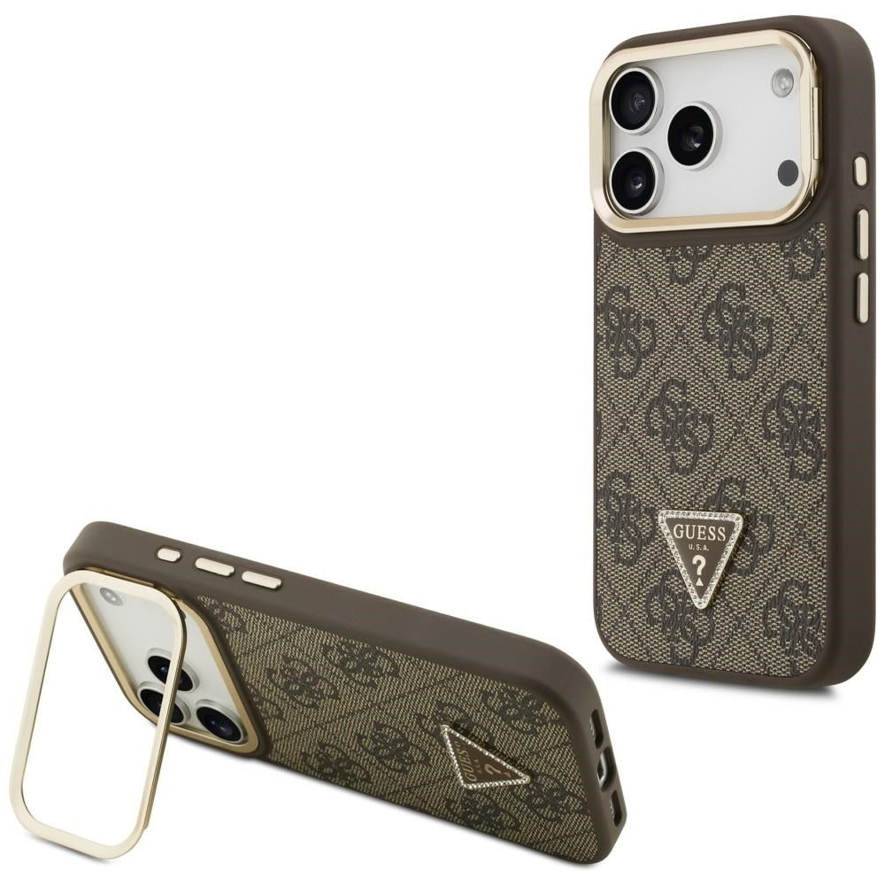 Guess 4G PU Triangle Logo &amp; Stand Camera Magsafe Case for iPhone 17 Pro - Brown_0
