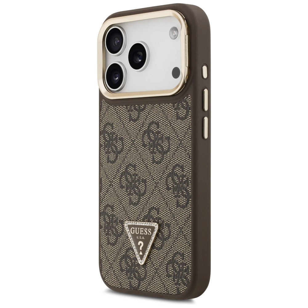 Guess 4G PU Triangle Logo &amp; Stand Camera Magsafe Case for iPhone 17 Pro - Brown_1