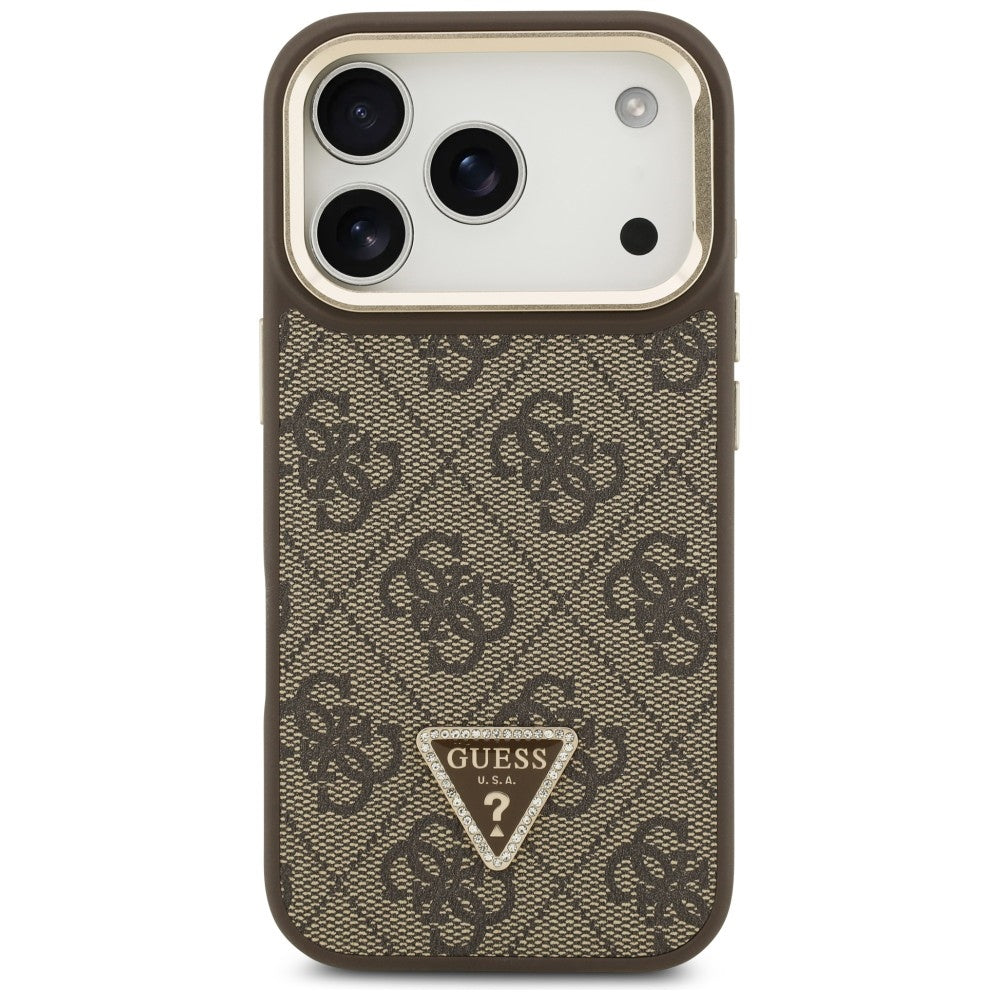 Guess 4G PU Triangle Logo &amp; Stand Camera Magsafe Case for iPhone 17 Pro - Brown_2
