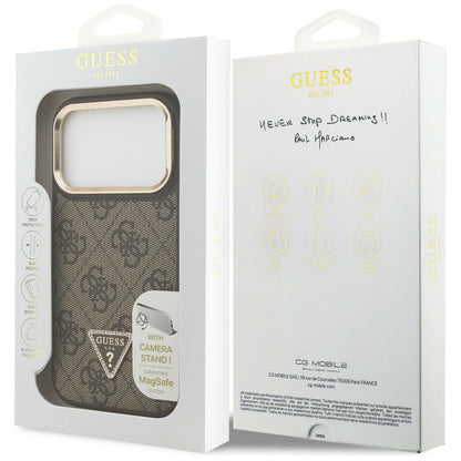 Guess 4G PU Triangle Logo &amp; Stand Camera Magsafe Case for iPhone 17 Pro - Brown_7
