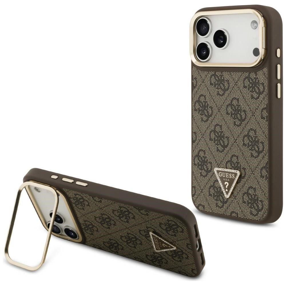 Guess 4G PU Triangle Logo &amp; Stand Camera Magsafe Case for iPhone 17 Pro Max - Brown_0