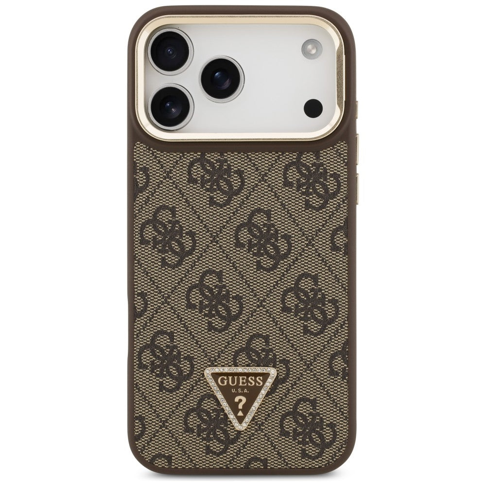 Guess 4G PU Triangle Logo &amp; Stand Camera Magsafe Case for iPhone 17 Pro Max - Brown_2