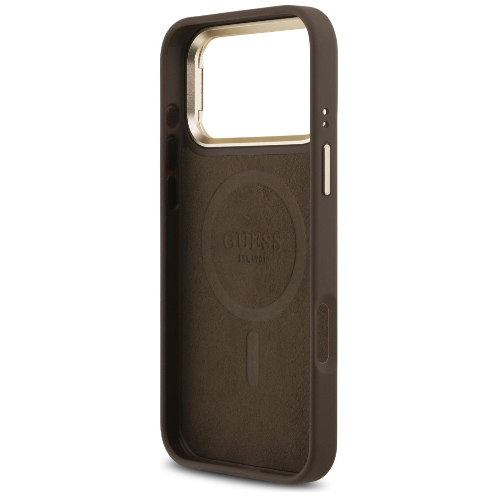 Guess 4G PU Triangle Logo &amp; Stand Camera Magsafe Case for iPhone 17 Pro Max - Brown_6