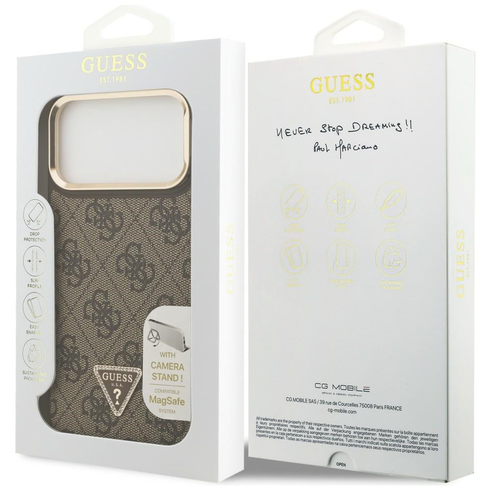 Guess 4G PU Triangle Logo &amp; Stand Camera Magsafe Case for iPhone 17 Pro Max - Brown_7