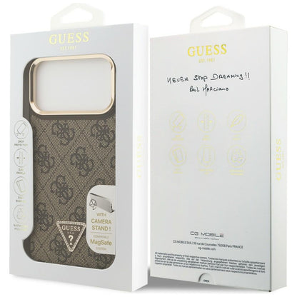 Guess 4G PU Triangle Logo &amp; Stand Camera Magsafe Case for iPhone 17 Pro Max - Brown_7