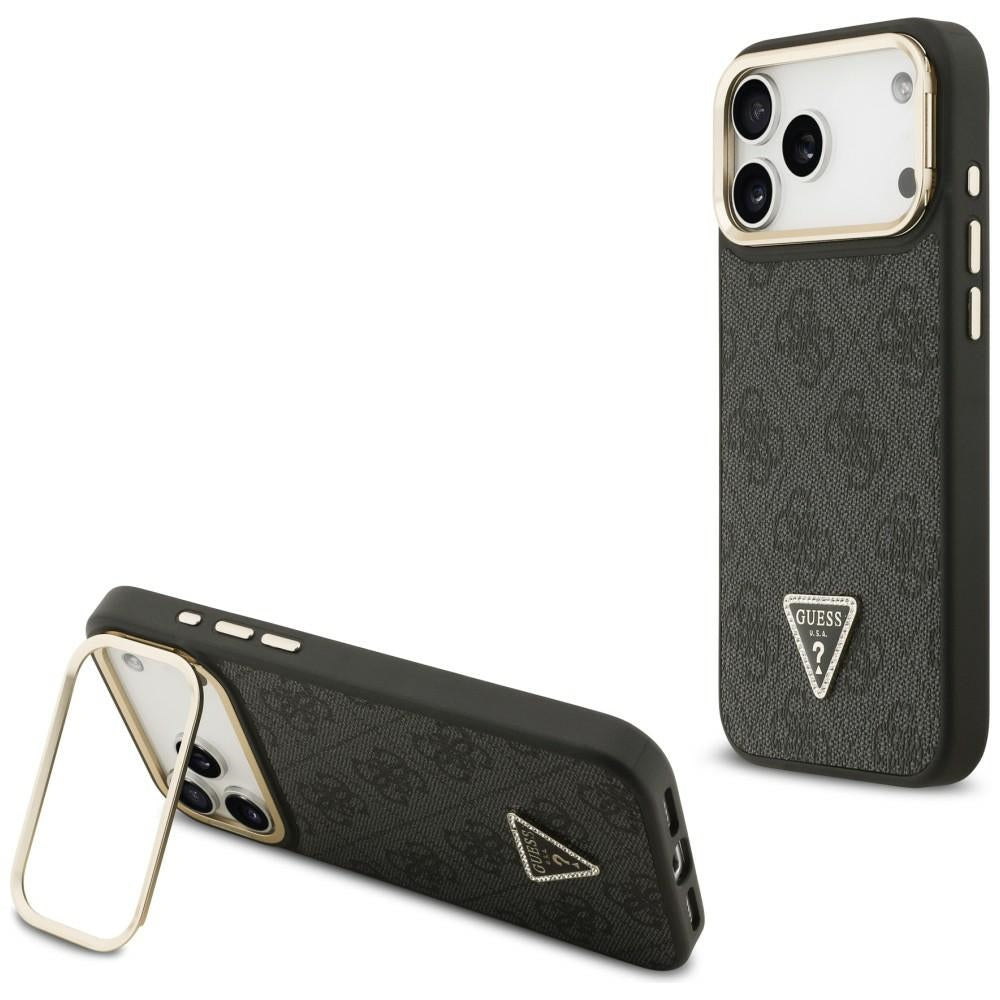 Guess 4G PU Triangle Logo &amp; Stand Camera Magsafe Case for iPhone 17 Pro Max - Black_0