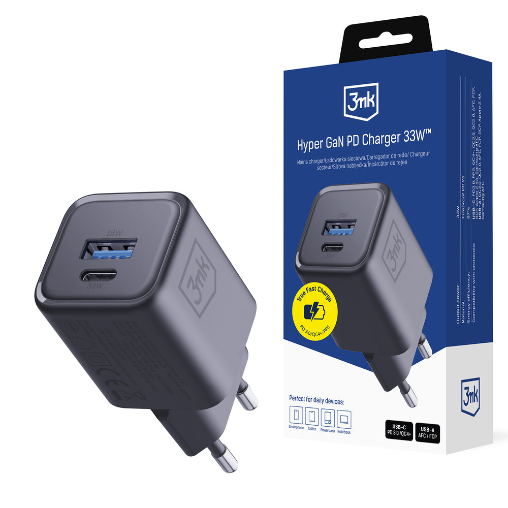 3mk Hyper Charger PD 33W GaN QC4+ PPS AFC FCP SCP 1A1C Wall Charger - Black_0
