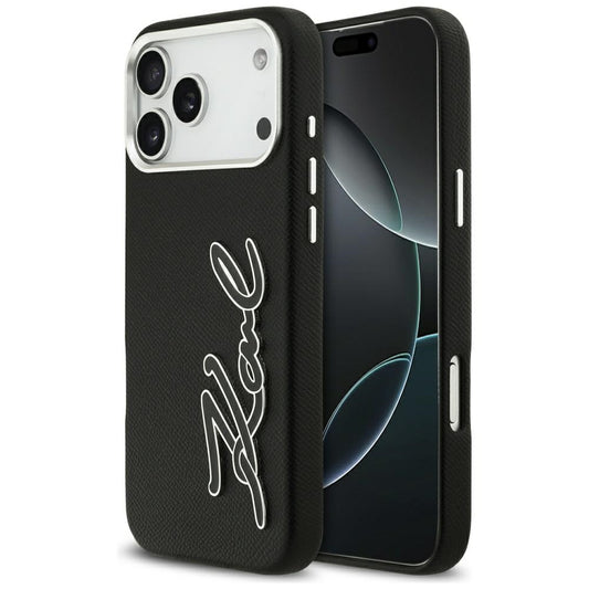 Karl Lagerfeld FW Grained Signature Logo Case for iPhone 17 Pro Max - Black_0