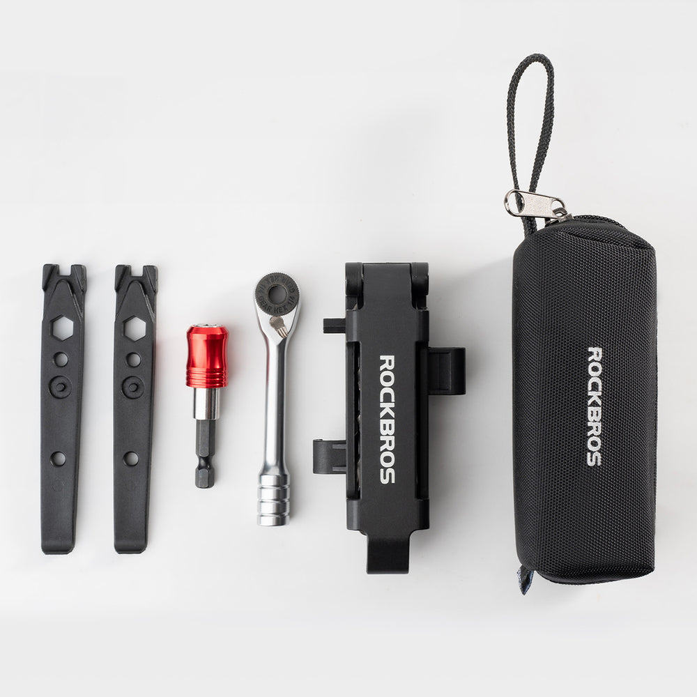 Rockbros Multitool Bicycle Tool Set with Ratchet Wrench and Tire Levers - Black_11