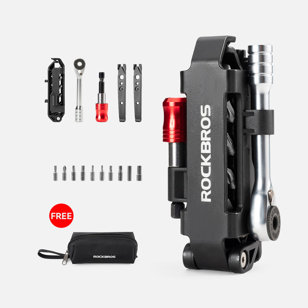 Rockbros Multitool Bicycle Tool Set with Ratchet Wrench and Tire Levers - Black_1