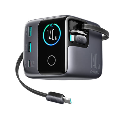 Joyroom Podix JR-TRD01 GaN 140W Desktop Charger with 5 Ports and Dual Retractable Cables - Gray_0
